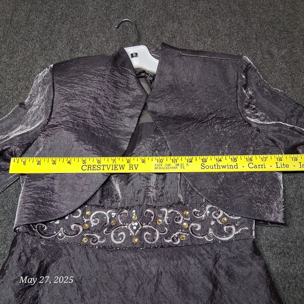 R&M Richards Dress Formal Sz 8 Sillver‎ Gray Sheet Ruffle With Open Jacket Top - Picture 5 of 8